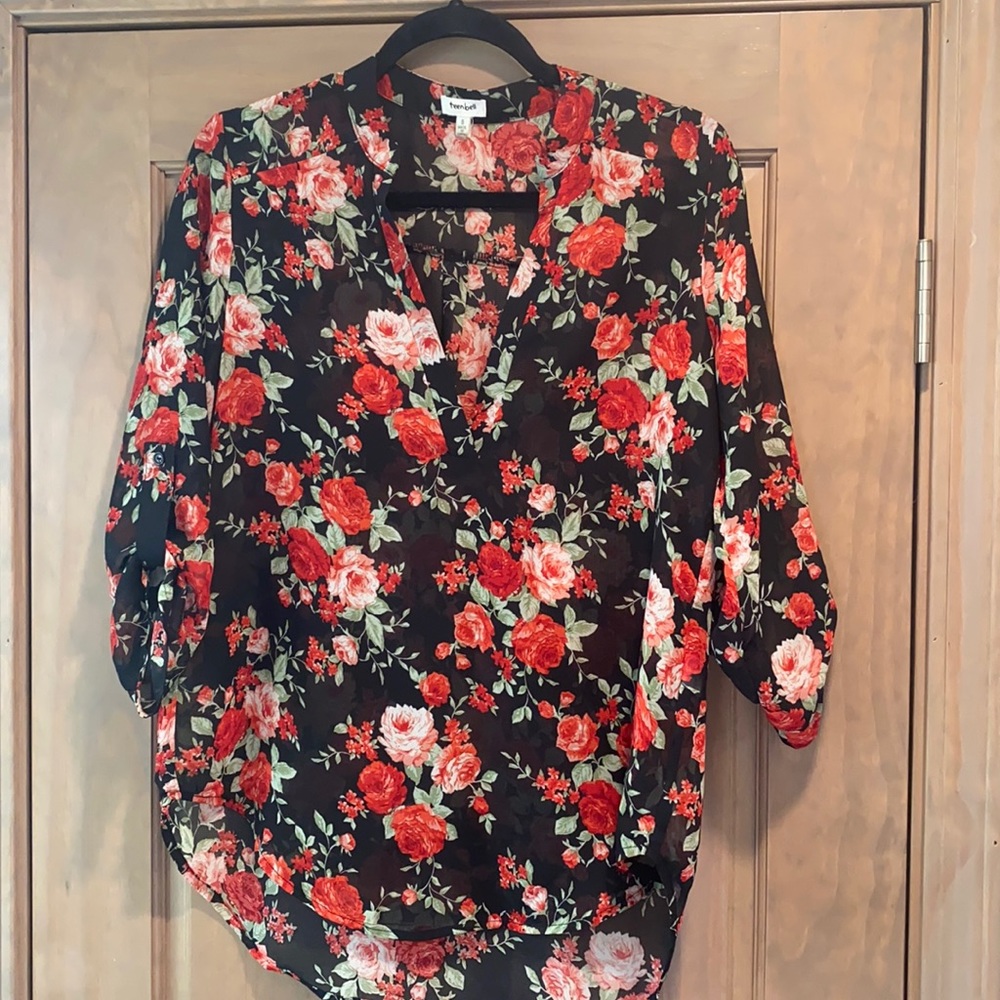 Women’s black and red floral size small blouse
